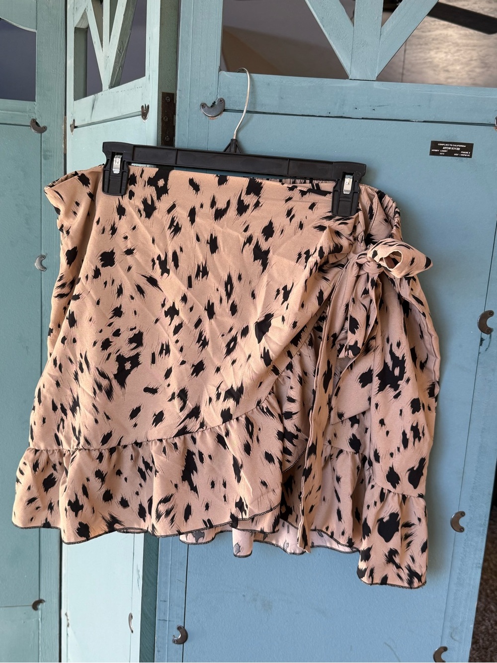 SHEIN Blush Pink & Black Animal Print Wrap Skirt with Side Tie